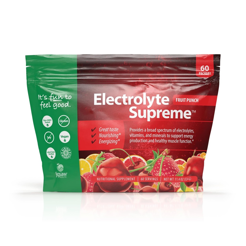 Jigsaw Gesundheit Elektrolyte Supreme | Broadtrum von Elektrolyten + Trace Minerals | Fruit Punch Flavor | 60 Servietten (Packets)