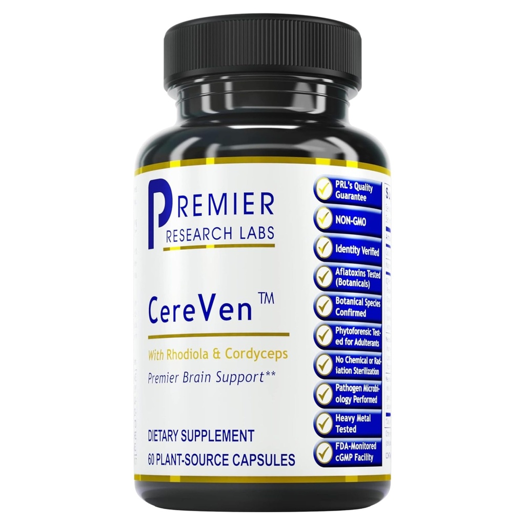 Premier Research Labs CereVen - Herbal Brain Supplement per la Memoria e Focus Con Rhodiola Rosea, Rhodiola Rosea Supplemento per il Supporto per la Salute Del Cervello - 60 Capsule Vegetariani