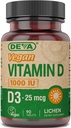 DEVA Vegan Vitamin D3 Supplement - Einmal täglich Tablette mit 1000 IU - Cholecalciferol - Lichen Pflanze abgeleitet - 90 Small Tablets