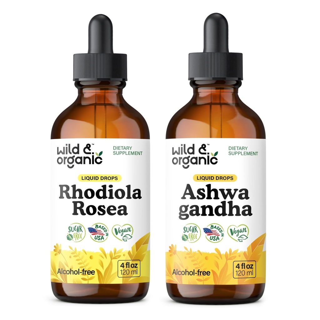 Bio et sauvage Rhodiola Rosea Teinture 4 fl oz & Ashwagandha Teinture 4 fl oz