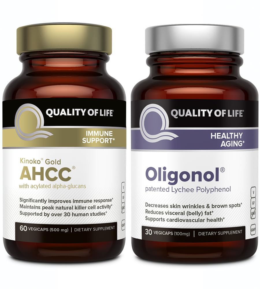 Qualität des Lebens Eigenschaften Kinoko Gold AHCC und Oligonol Lychee Extract - Immune Support Healthy Aging Bundle