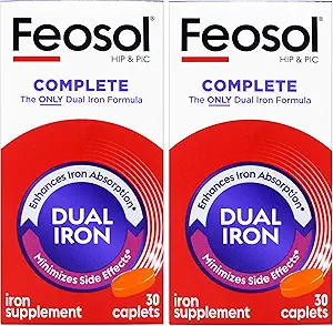 Feosol Bifera Hip & PIC Iron Supplement, Komplett - 30 Caplets, Packung mit 2