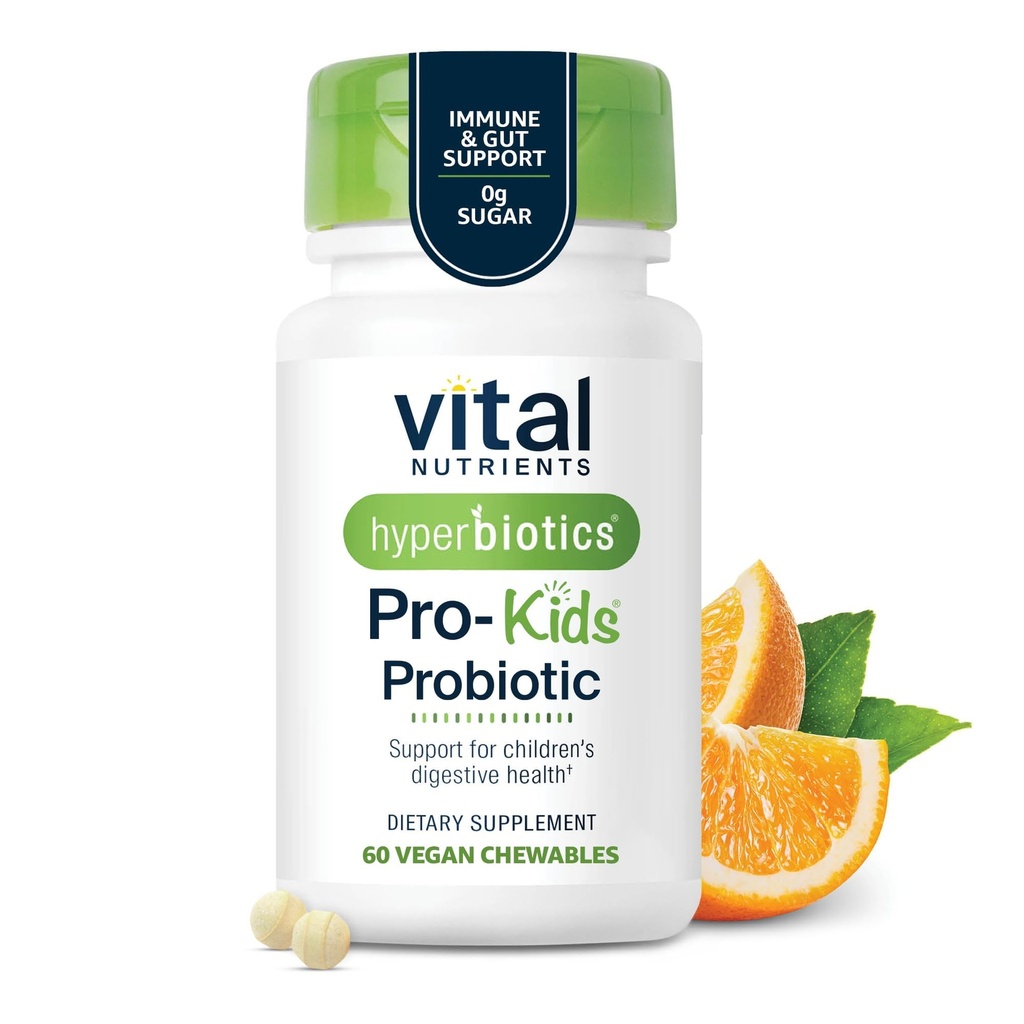 Hyperbiotics Vital Nährstoffe Pro Kids Probiotic | Allergen-Free Kleinkind Probiotika für Kinder | Gezielte Immun-, Gut- und Verdauungsgesundheit | Zuckerfreie Orange Flavor | 60 Kautabletten
