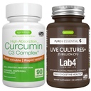 Live Cultures+ Lab4 Probiotics + High Absorption Curcumin C3 Complex Vegan Bundle, 25 Billion CFU Probiotic, nicht-Bloating Prebiotic + 300% Größere Absorption Curcuminoide mit schneller Aufnahme, von Igennus
