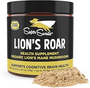 Super Snouts Lion's Roar Lion's Mane Mushroom Supplement per cani e gatti, 2.64oz - Made in USA Organic Lions Mane per la funzione cognitiva e la salute del cervello