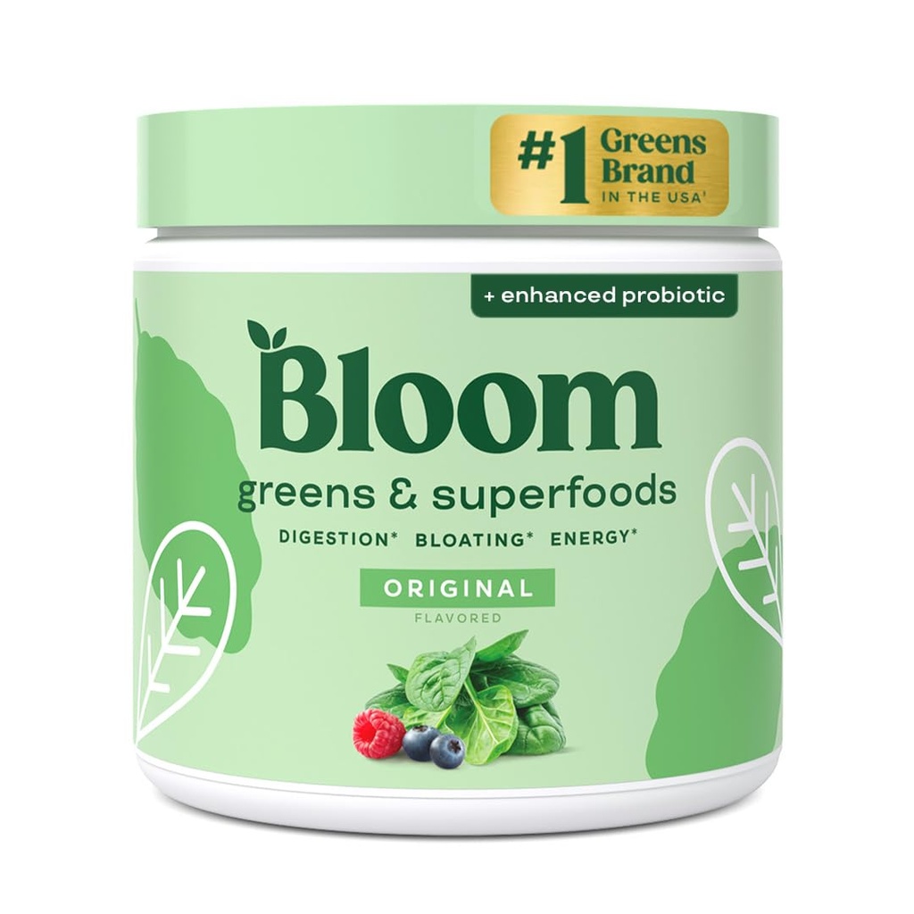 Bloom Nutrition Superfood Greens Powder, Enzimi Digestivi con Probiotici e Prebiotici, Salute Gut, Bloating Relief per le donne, Chlorella, Green Juice Mix with Beet Root Powder, 30 SVG, Original