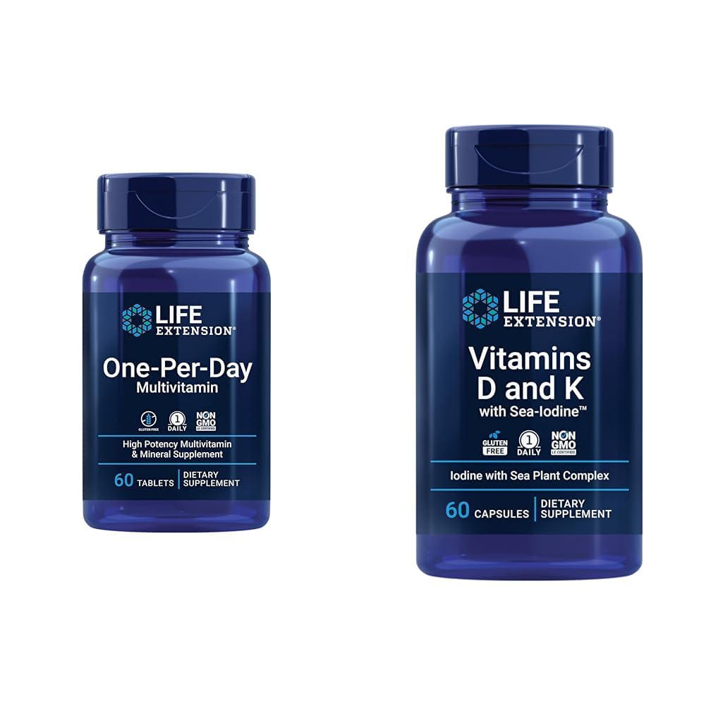 Prolongation de la durée de vie Multivitamine par jour – emballé avec plus de 25 vitamines, minéraux et extraits de plantes et vitamines D et K avec l'iode de la mer, vitamine D3, vitamine K1 et K2, iode