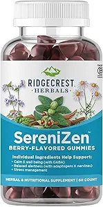 RidgeCrest Herbals SereniZen Gummies con Ashwagandha, GABA, L-teanina, Camomilla & Lemon Balm, Supports Relax & Calm, Stress Management, Dormire.