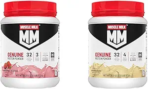 Muscle Milk Genuine Protein Powder Bundle, Erdbeeren 'N Crème 1.93 Pfund 12 Portionen 32g Protein 3g Zucker und Banana Crème 1.93 Pfund 12 Portionen 32g Protein 4g Zucker
