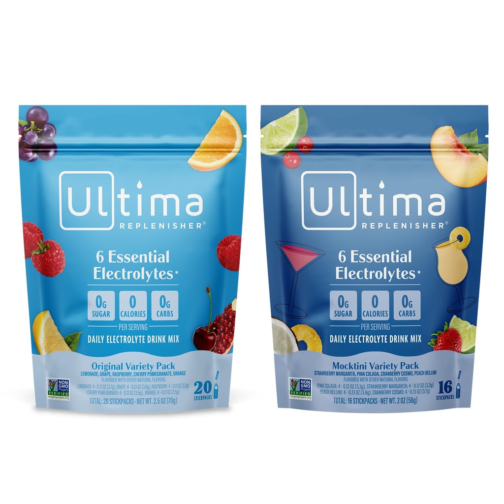 Ultima Replenisher Daily Electrolyte Powder Drink Mix – Sugar Free – Mocktini Variety und Original Variety, 36 Stickpacks – Hydration Packets mit 6 Elektrolyten und Mineralien – Keto, Non-GMO