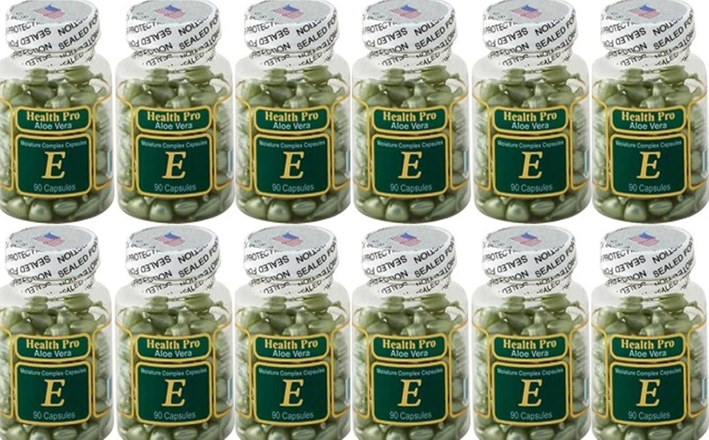 Nu-Health Aloe Vera Moisture Complex Vitamina E olio per la pelle | 90 Capsule Siero Topico per la pelle sintetica idratata | Confezione di 24