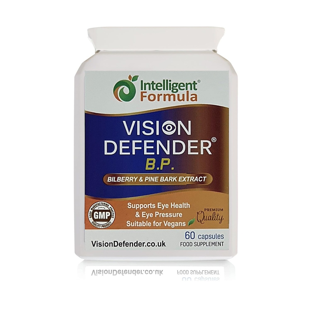 Vision Defender BP Eye Supplement: Extraits d'écorce de bilberry et de pin pour la pression des yeux et le soutien de la santé des yeux (60 capsules végétaliennes)