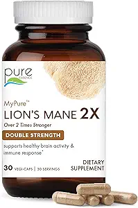 LABES D'ESSENCE DE PURE MyPure Lion's Mane 2X - Supplément de soutien au cerveau double résistance avec la Mane de lion 100% biologique pour la santé cognitive, focus, mémoire et clarté mentale, 60 capsules