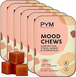 PYM Berry Mood Chews Unterstützung für Stress, Worry & Overwhelm, 120 Count | 130mg GABA, 90mg L-Theanine | Vegan, Non-GMO, Gluten-Free, kein Hinzugefügt Zucker | All-Natural Mood Balance Supplement Made in USA