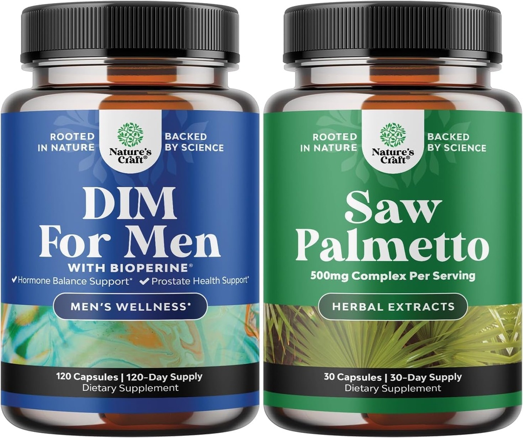 Ensemble de complément DIM avancé pour hommes - Estrogen Blocker et Extra Strength Saw Palmetto Extract - pour les femmes et la santé des cheveux des hommes et le soutien urinaire