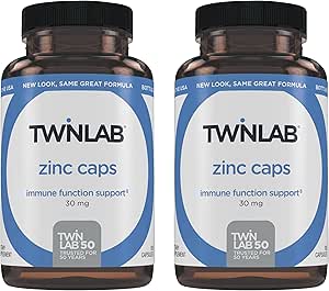Twinlab Zinc Caps - Integratore di Supporto Immune - Zinc Picolinate & Gluconate - Supplemento per Difesa Immune, Pelle sana, Sintesi del DNA, Metabolismo e Crescita - 30mg, 100 Caps - 2 Pack