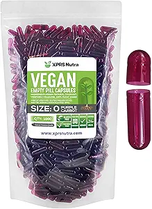 XPRS Nutra Size 0 Capsule Vuoti - 1000 Conta Capsule Vegan Vuoti - Pillole Vegetariane - Riempimento di Capsule Vegetali fai da te - Capsula Pillola Veggie per Integratori Do-It-Yourself (Purple Carrot)