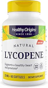 Origine sana Licopene 15 mg (Naturale, Non OGM, Gluten Free, Skin Support, Prostate Support), 60 Softgels