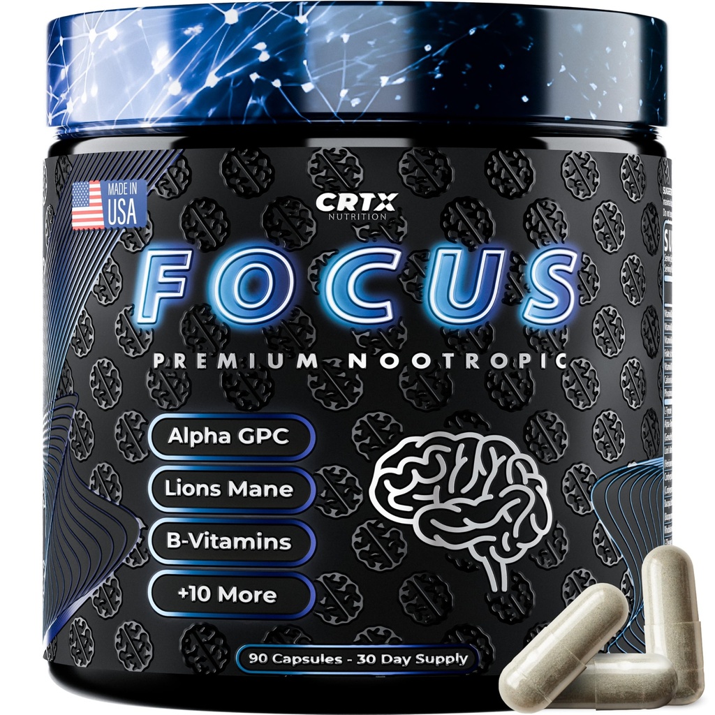 Nootropic Strongest Focus Supplement - Ingredienti clinicamente Backed Made in USA - Dosi scientificamente appoggiate - Supplemento per la nebbia del cervello - AlphaGPC, Lions Mane, Rhodiola e Più 10:1 90 capsule
