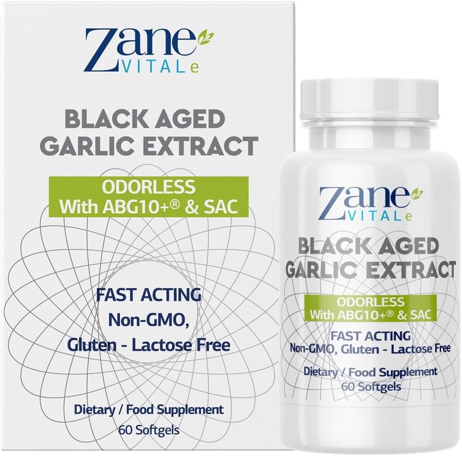 Zane - Capsules d'ail noir vieilli - Système immunitaire, pression artérielle et cholestérol - Moins d'odeur - Plus efficace que l'allicine - 60 Capsules Non-OGM, Gluten - Lactose - Sans parabène.
