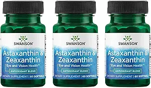 Swanson Astaxanthin & Zeaxanthin Eye Vision Brain Skin Health Antiossidant Support Supplement (Astaxanthin 4 mg & OmniXan Zeaxanthin 4 mg) 60 Softgels Sgels (3 pacchetto)