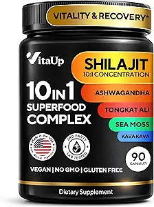 Shilajit Capsule 10 in 1 con Kava Kava - USA Made Himalayan Shilajit per gli uomini con Tongkat Ali, Ashwagandha, Kava Kava per il supporto per l'energia e l'immunità - 90 Conte