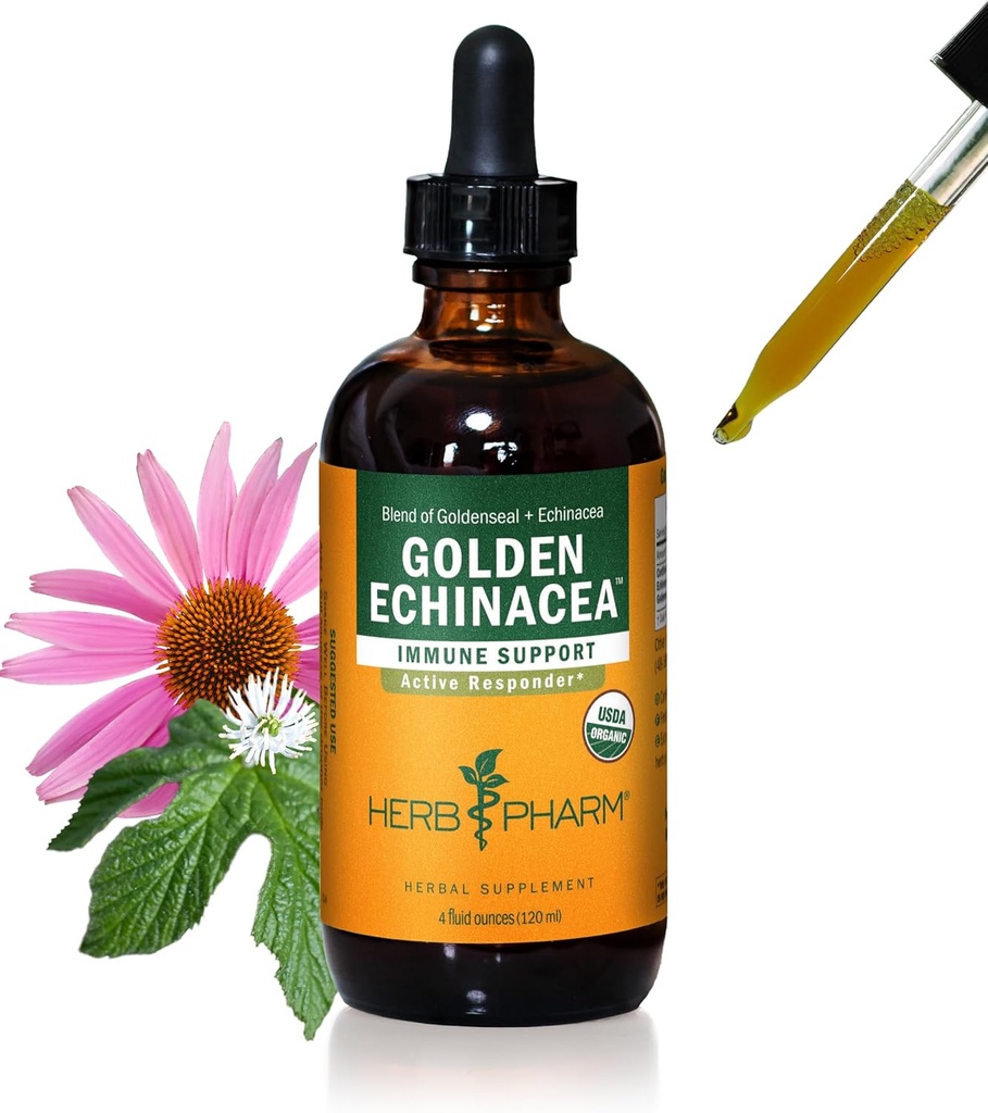 Herb Pharm Certified Organic Golden Echinacea Liquid Extract for Immune System Support - 4 Ounce