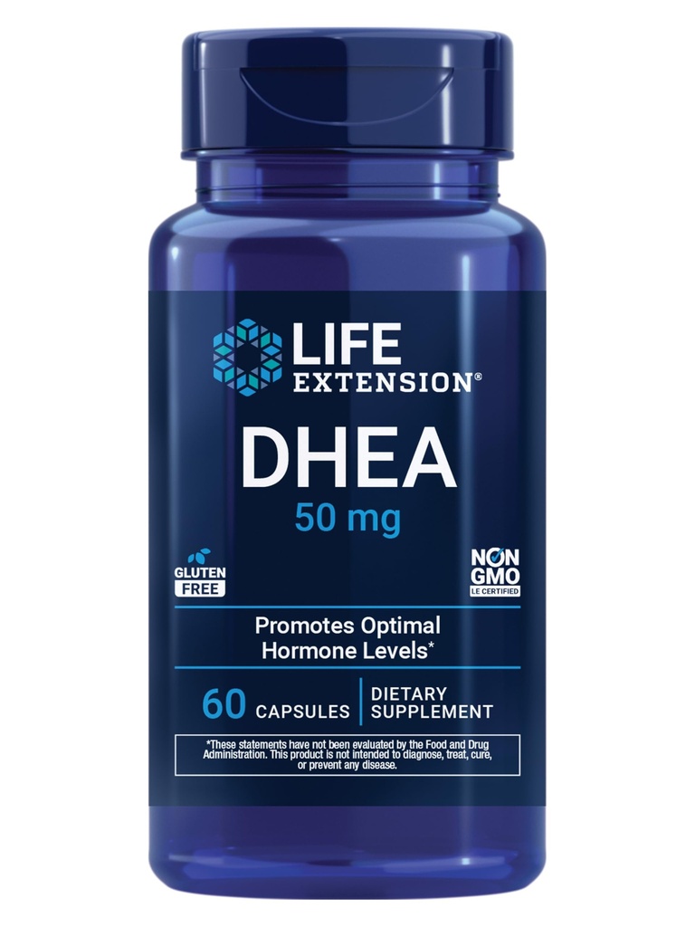 Lebensverlängerung DHEA 50 mg – Hormon-Balance-Ergänzung, Gedächtnis, Muskelmasse und Knochendichte-Unterstützung, Gesunde Sex-Laufwerk, Glutenfrei, Non-GMO, 60 Kapseln