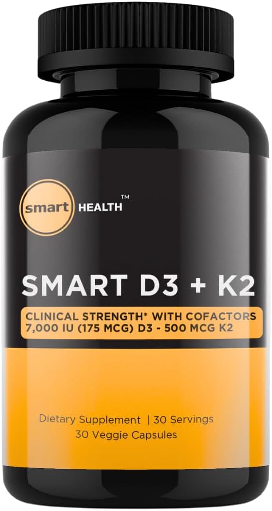 Vitamin D3 + K2 - Bone Health & Immune Support - 7000 IU(175 MCG)D3 + 500 MCG K2 - Cofactors B6, Magnesium & Zinc - Gluten Free, Vegan, Non-GMO - Dietary Supplement - 30 Veggie Capsules