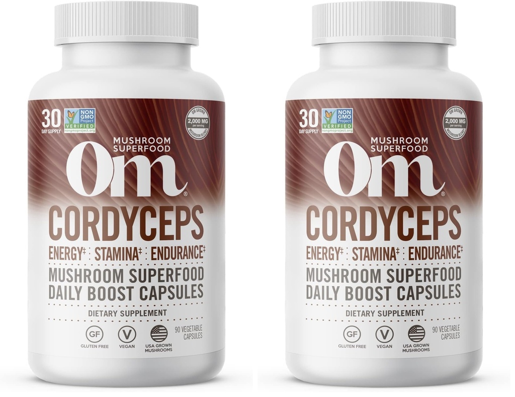 Om Mushroom Superfood Cordyceps Mushroom Capsules Superfood Supplement, 90 Count, 30 Tage, Energie, Power, Stamina und Endurance Support, Superfood Supplement für Sportleistung (Pack von 2)