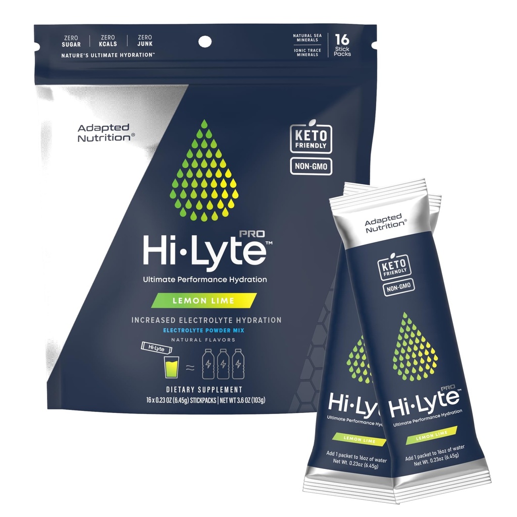 Adattato Nutrition Hi-Lyte Pro Hydration Packets - 16 singoli Bevande | Lime Limona | Polvere elettrolitica aromatizzata | Carburante senza zucchero, Zero Calorie
