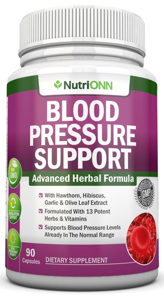 Supplément de soutien de la pression artérielle - 13 herbes et vitamines - avec extrait d'épine, d'hibiscus, d'ail et de feuille d'olive - Supplément naturel pour les femmes et les hommes - Capsules haute résistance - Non-OGM - 90 jours d'approvisionnement