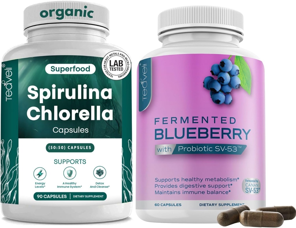 Teeveli Spirulina Chlorella und Blueberry Kapseln