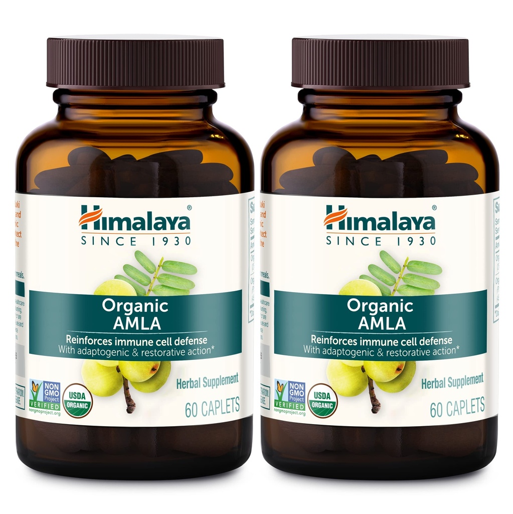 Himalaya Organic Amla/Amalaki für aktive Immununterstützung und zelluläre Verteidigung, 600 mg, 60 Caplets, 2 Monate Versorgung, 2 Pack