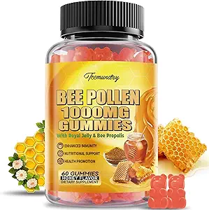 Biene Pollen 1000MG Gummie mit 500MG Royal Jelly & Bee Propolis, Sugar Free Bee Pollen Supplement Reich an Vitamin C & E, Vegetarisch, Non-GMO, Glutenfrei, Unterstützung Immunität & Haut Gesundheit
