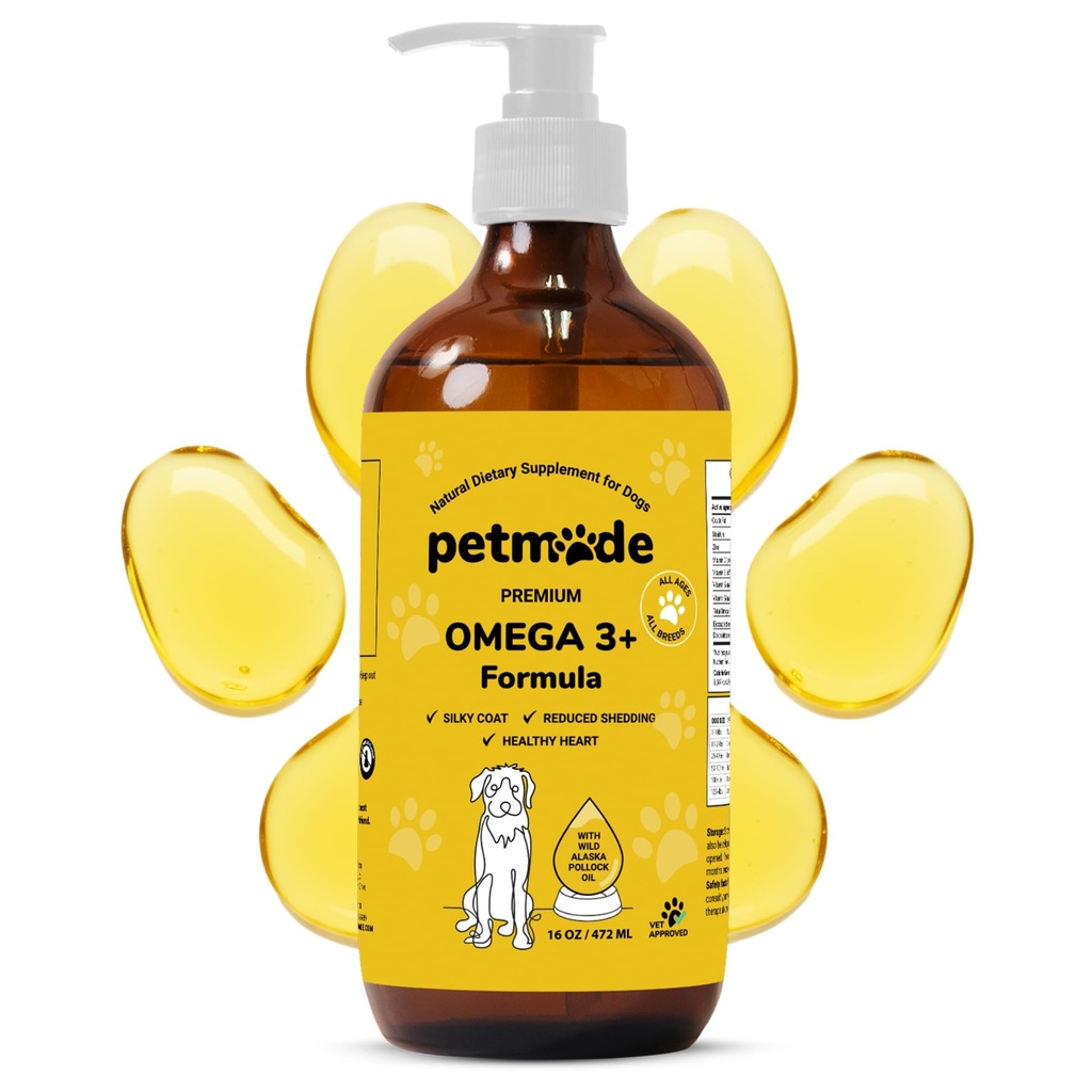 Omega 3 Fish Oil per cani pelle e cappotto - Wild Alaskan Pollock olio per Itchy Skin- Omega 3 acidi grassi per cani - Liquid EPA & DHA Supplementi - con zinco, vitamina C, B2, B7 & E - 16 Fl Oz