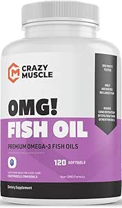 Huile de poisson premium Omega-3 d'Anchovies pures, 120 Softgels - Potent 1000mg Omega-3, formule sans Burpless - soutient la santé du cerveau et du coeur - non-OGM avec 250% Plus EPA & DHA - 120 portions