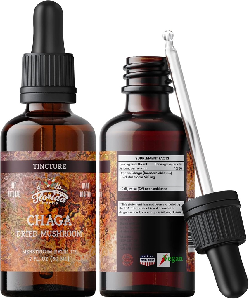Chaga Tincture, Wild Harvested Chaga Extract (Inonotus obliquus)