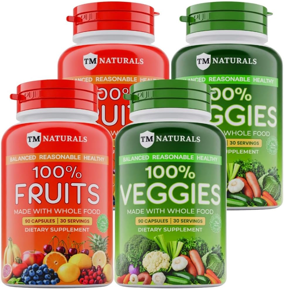 Integratore di frutta e verdura Vitamine per gli uomini e le donne Super Frutta e Veggies Capsule per sostenere livelli di nutrizione e di energia bilanciati Totale Super Alimenti Naturali 180 Conta (Pack of 4)