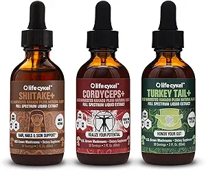 LIFE CYKEL AM Bundle- Soutien énergétique, système immunitaire, peau de cheveux et ongles santé- 100% champignons biologiques- Cordyceps Turquie Tail & Shiitake w/ Kakadu Plum, Fabriqué aux États-Unis, Non-OGM - 3 ct(2oz chacun)