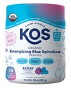 KOS Energizing Blue Spirulina Blend - Certificato USDA Organic - Vitamine B, Ashwagandha, Ginseng, Adaptogens, Biotin - Vegan Pre Workout Powder - Caffeinato, Aroma di bacche, 28 Serve