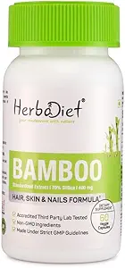Herbadiet Bamboo Extrakt Kapseln | Unterstützt gesunde Haut, Haare & Nägel | Natürliche Haarergänzung mit 70% Silica (120 Kapseln)