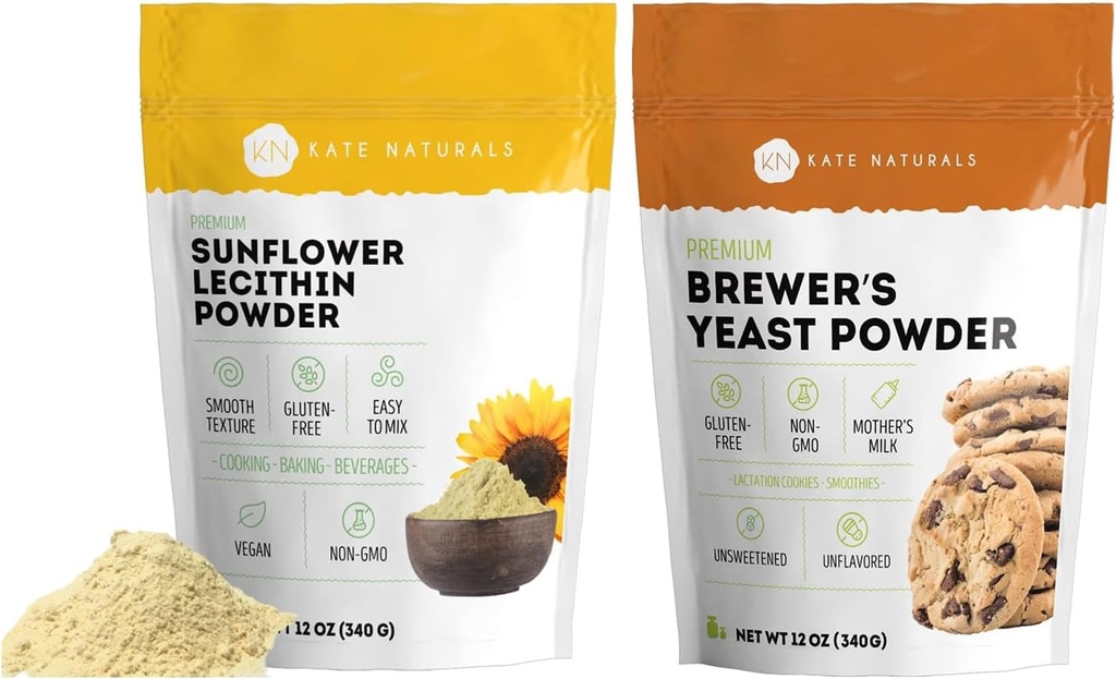 Kate Naturals Polvere di lecitina di girasole (4oz) & lievito di birra (12oz) Bundle