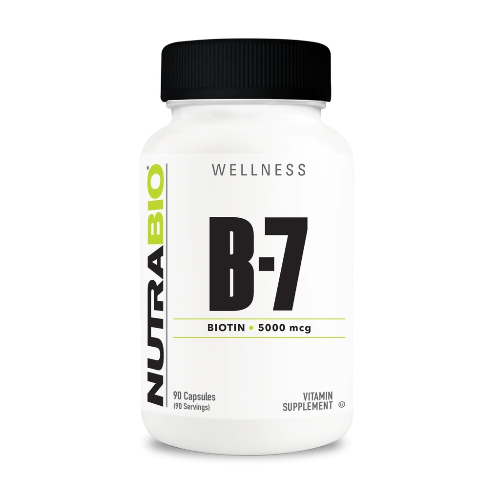 NutraBio Biotin (Vitamine B-7) Supplément, 5000mcg - peut aider à promouvoir les cheveux, la peau et les ongles sains, 90 capsules végétales