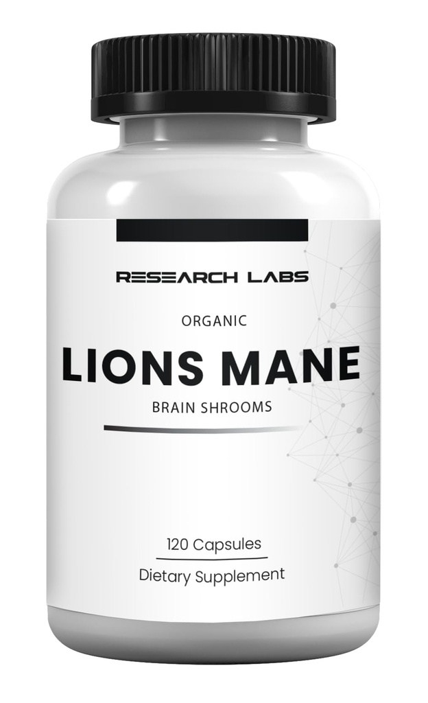 Laboratori di ricerca Organic Lions Mane Supplemento capsule, 120 capsule w/Patent LitropaneTM, Sistema immunitario Booster & Nootropic Brain Support Mushroom Supplement. 10X estratto paragonabile a 18.000mg