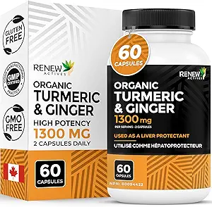 Curcumina di curcuma currica 1000MG & 200MG Ginger per 2 capsule - Potente antiossidante con Bioperine & Black Pepper Blend per la salute digestiva e del fegato - Made in Canada - 60 capsule