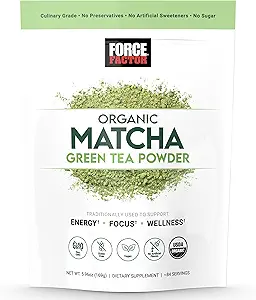 FORCE FACTOR Organic Matcha Green Tea Powder for Energy, Focus, and Daily Wellness, Culinary Grade, USDA-Certified Organic, Rich and Delicious Flavor 169g, 84 Portionen