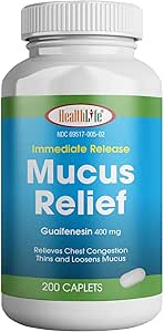 HealthLife® Mucus Relief Guaifenesin Caplets 400 mg, Sofortfreigabe (300 Count) Schnell wirkender Expectorant, Thin und Loosens Mucus, glaubt Chest Congestion, Cough, Cold and Flu