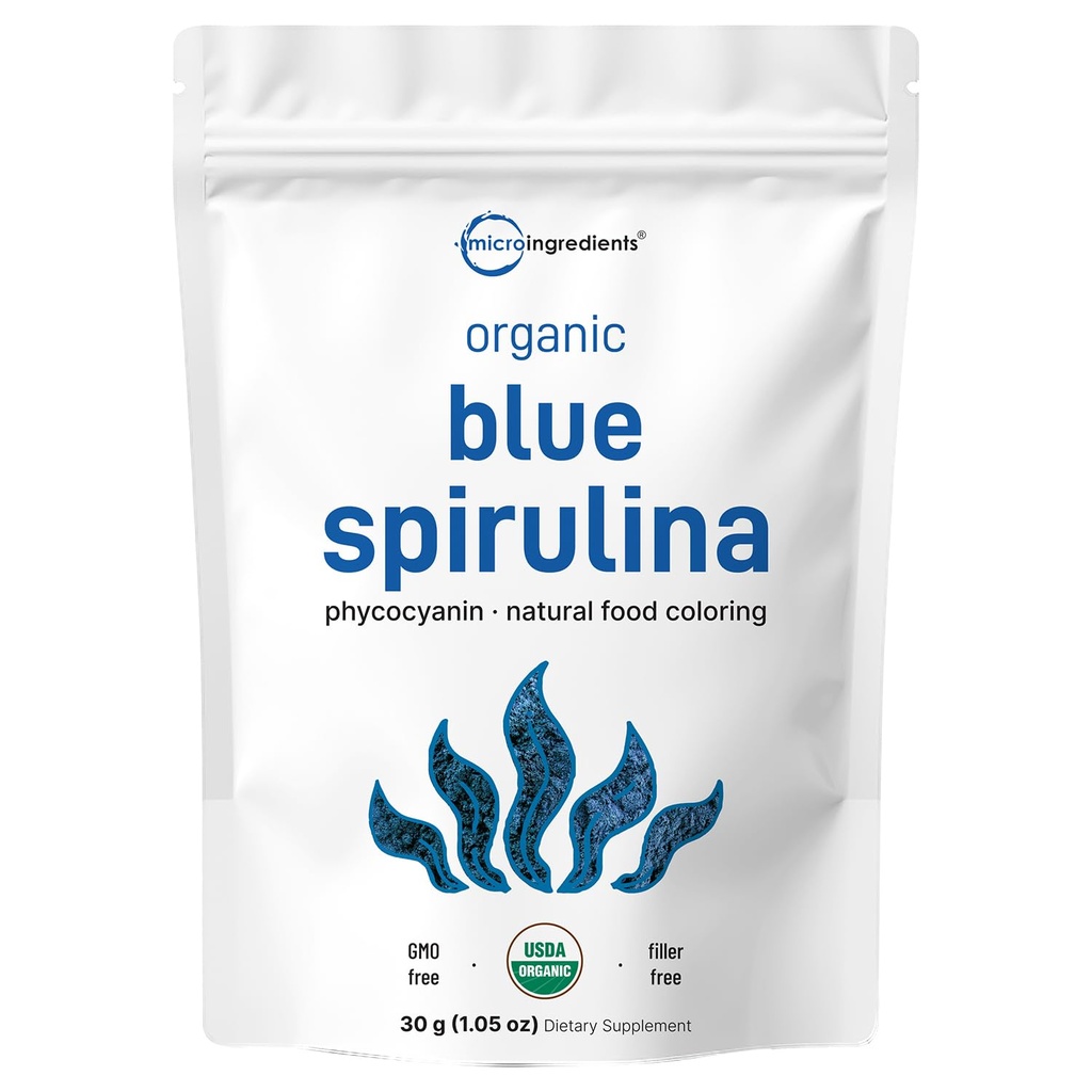 Polvere di Spirulina Blu Organica (estratto di Picocianina), 30 Serve - No Fishy Smell, 100% Proteine Vegane da alghe blu-verde, Colorazione alimentare luminosa naturale per Smoothies, Cuocere, Bevande e Cucina