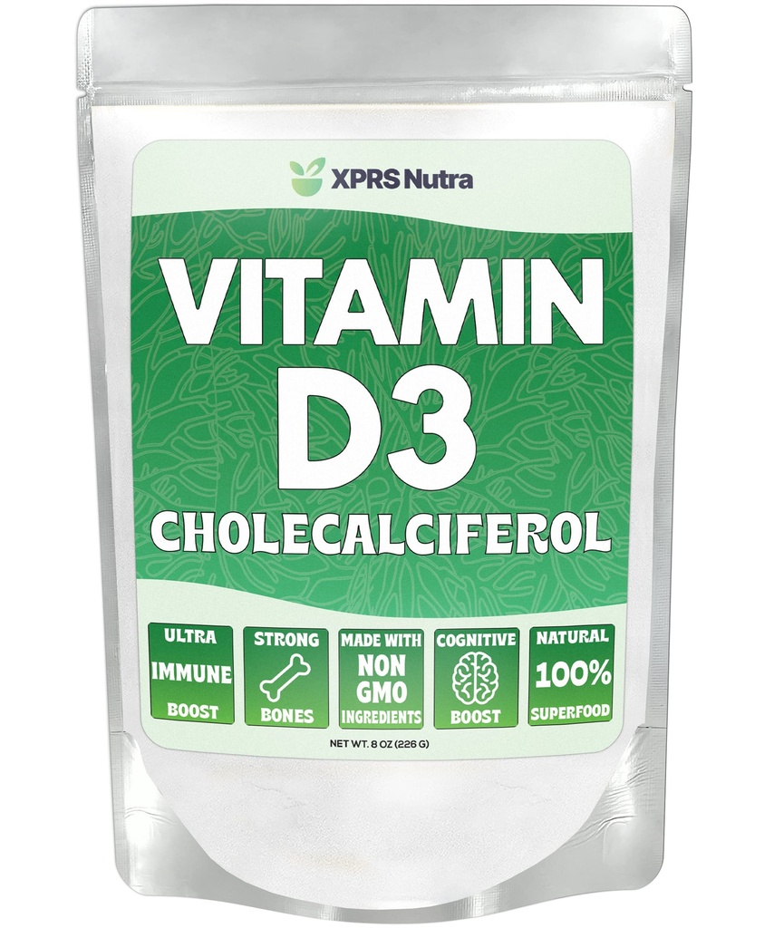 XPRS Nutra Vitamin D3 Powder (Cholecalciferol) - Unflavored VIT D for Bones and Immunity - Vitamin D3 Powder for Muscle Function - Vitamin D Supplements (8 Ounce)